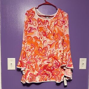 Elegant Floral Women's Blouse in Orange and Pink